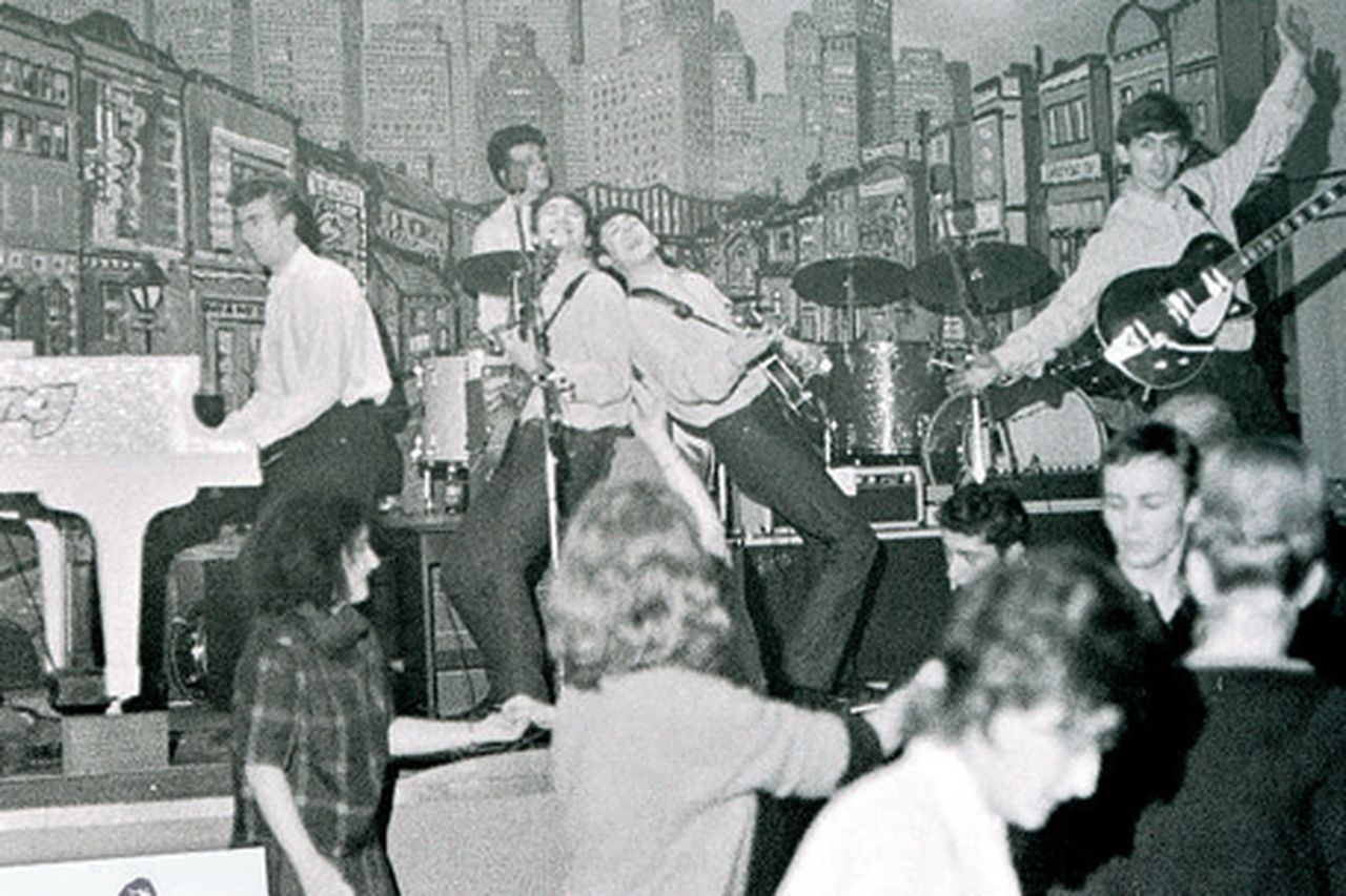 The Beatles performing at the Indra Club (Hamburg). Original source: Irish Independent, www.independent.ie/entertainment/music/its-been-a-hard-days-hamburg/26543444.html.